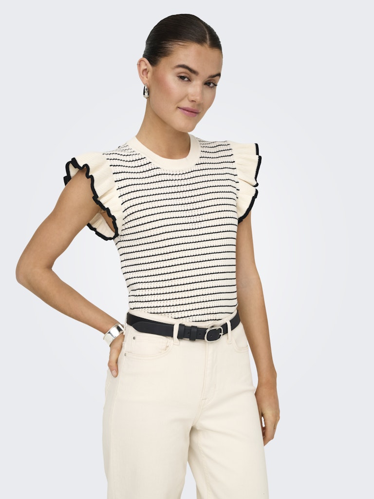 Jdycarice S/l Frill Pullover Knt Noos - Ecru Dessin