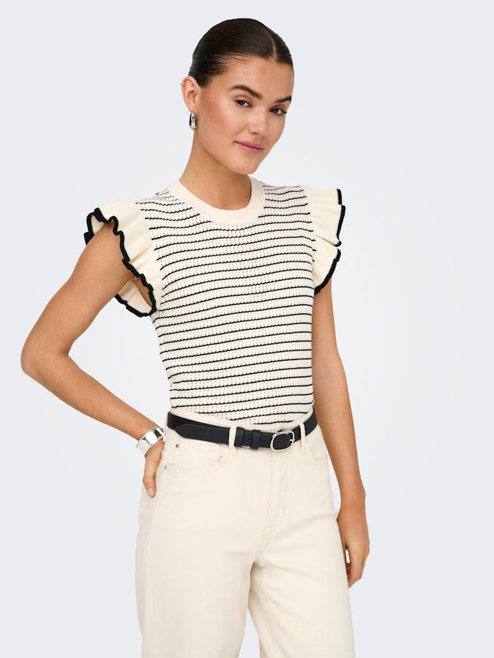 Jdycarice S/l Frill Pullover Knt Noos - Ecru Dessin