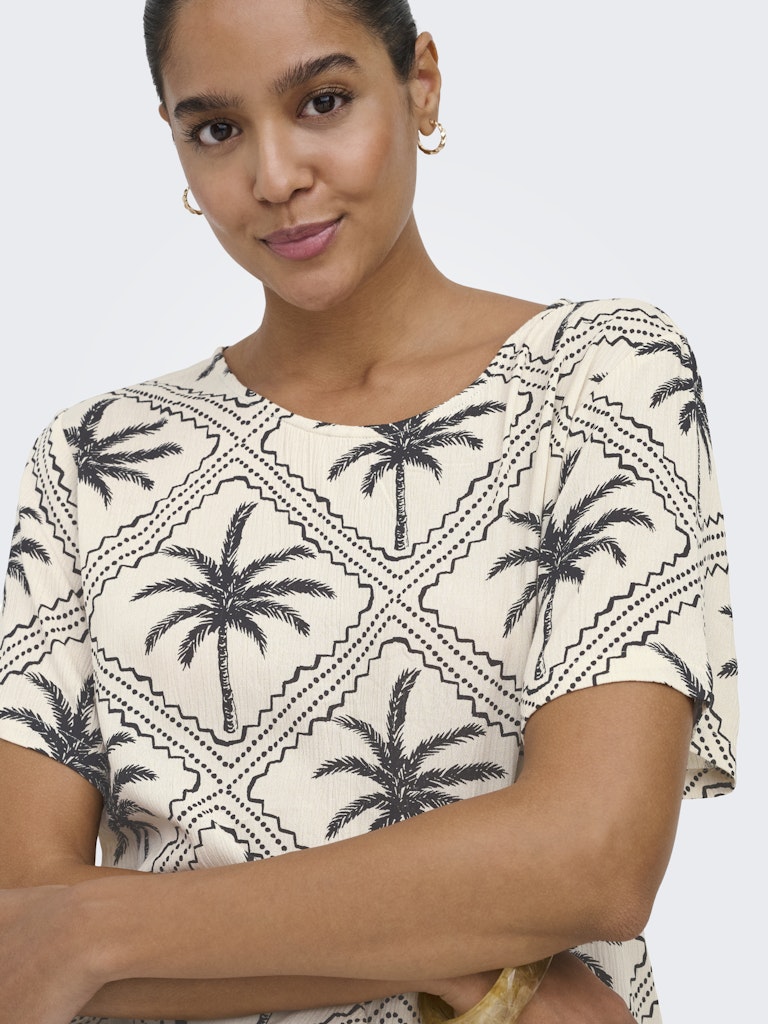 Jdygaby Life S/s V-neck Top Wvn - Ecru Dessin