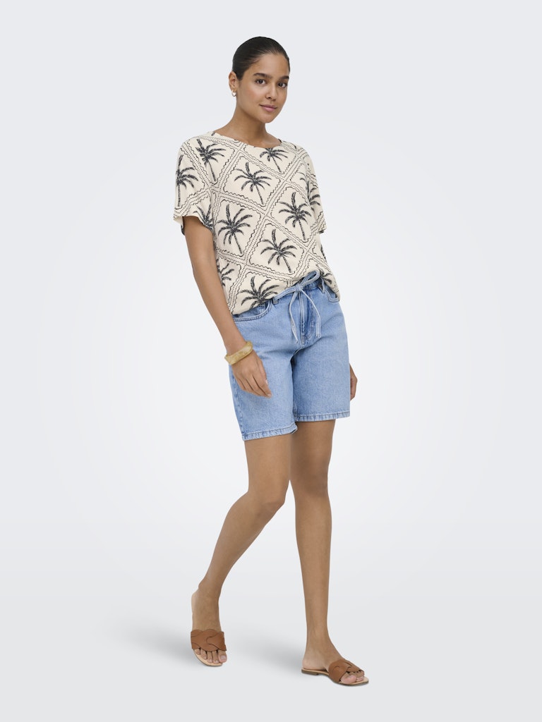 Jdygaby Life S/s V-neck Top Wvn - Ecru Dessin