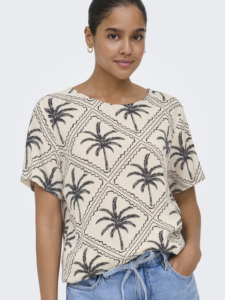 Jdygaby Life S/s V-neck Top Wvn - Ecru Dessin