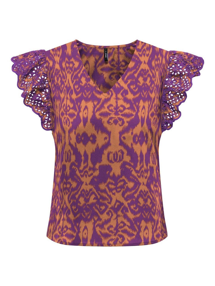 Onllou Emb S/s Frill Top Ptm - Oranje Dessin