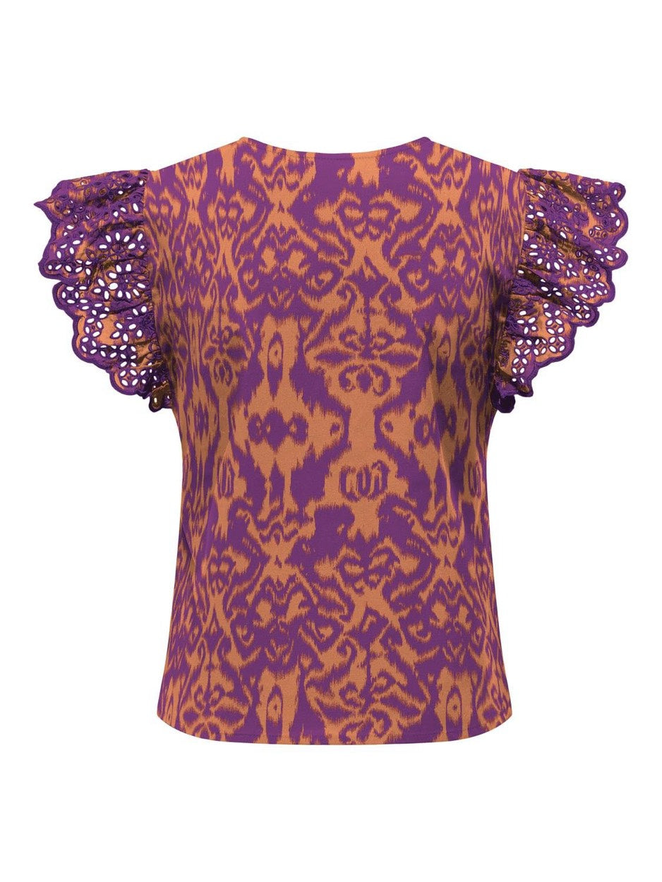 Onllou Emb S/s Frill Top Ptm - Oranje Dessin