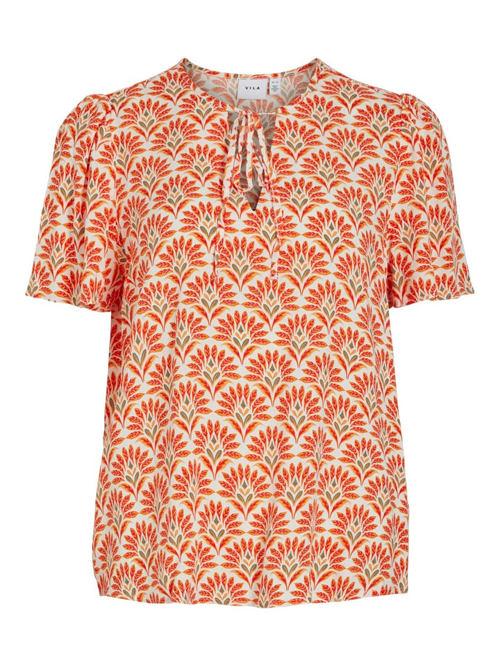 Vialora Ori V-neck S/s Top - Oranje Dessin