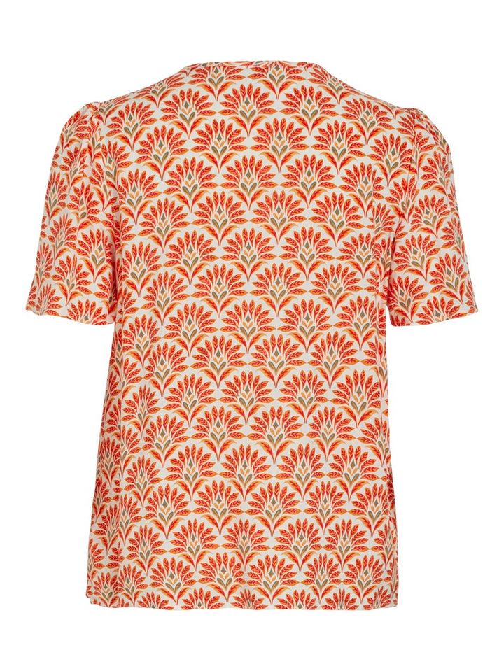 Vialora Ori V-neck S/s Top - Oranje Dessin