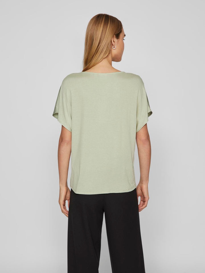 Viellette V-neck S/s Satin Top - No - Oud Groen