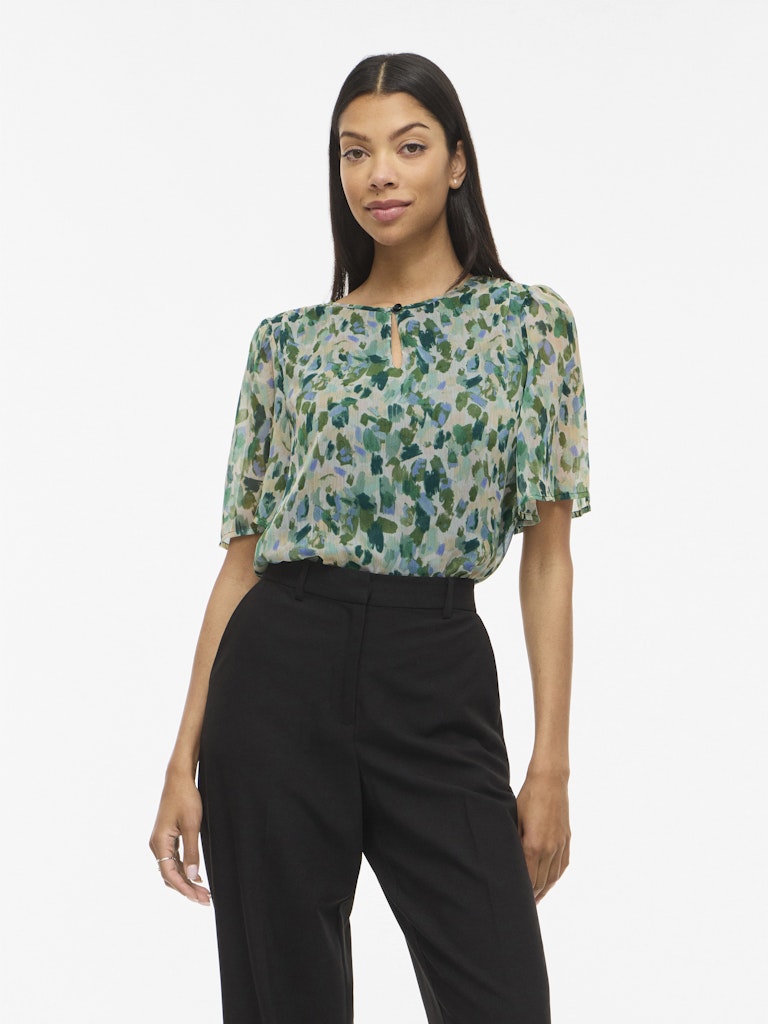 Viemma S/s O-neck Top/ka - Groen Dessin