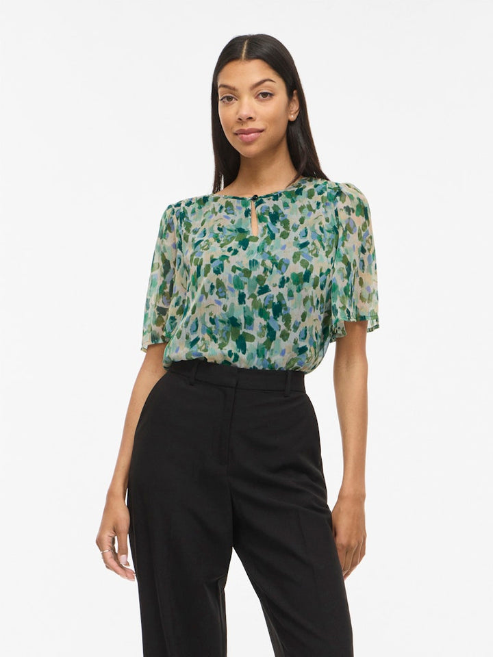 Viemma S/s O-neck Top/ka - Groen Dessin