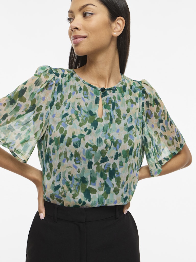 Viemma S/s O-neck Top/ka - Groen Dessin