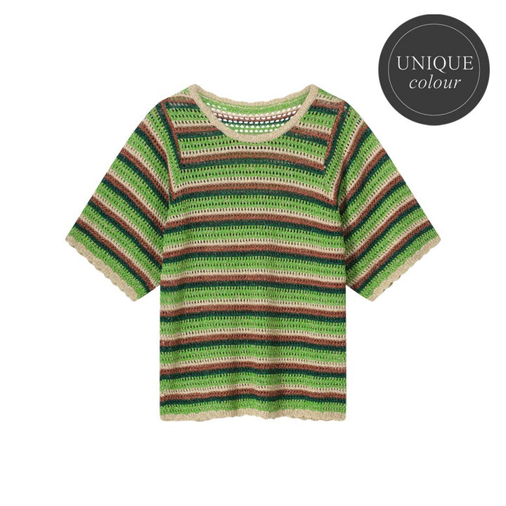 Short Sleeve Sweater Lurex Stripe Knit - Groen Dessin