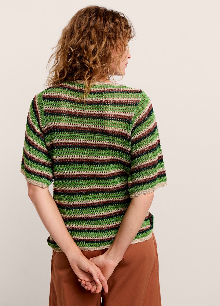 Short Sleeve Sweater Lurex Stripe Knit - Groen Dessin