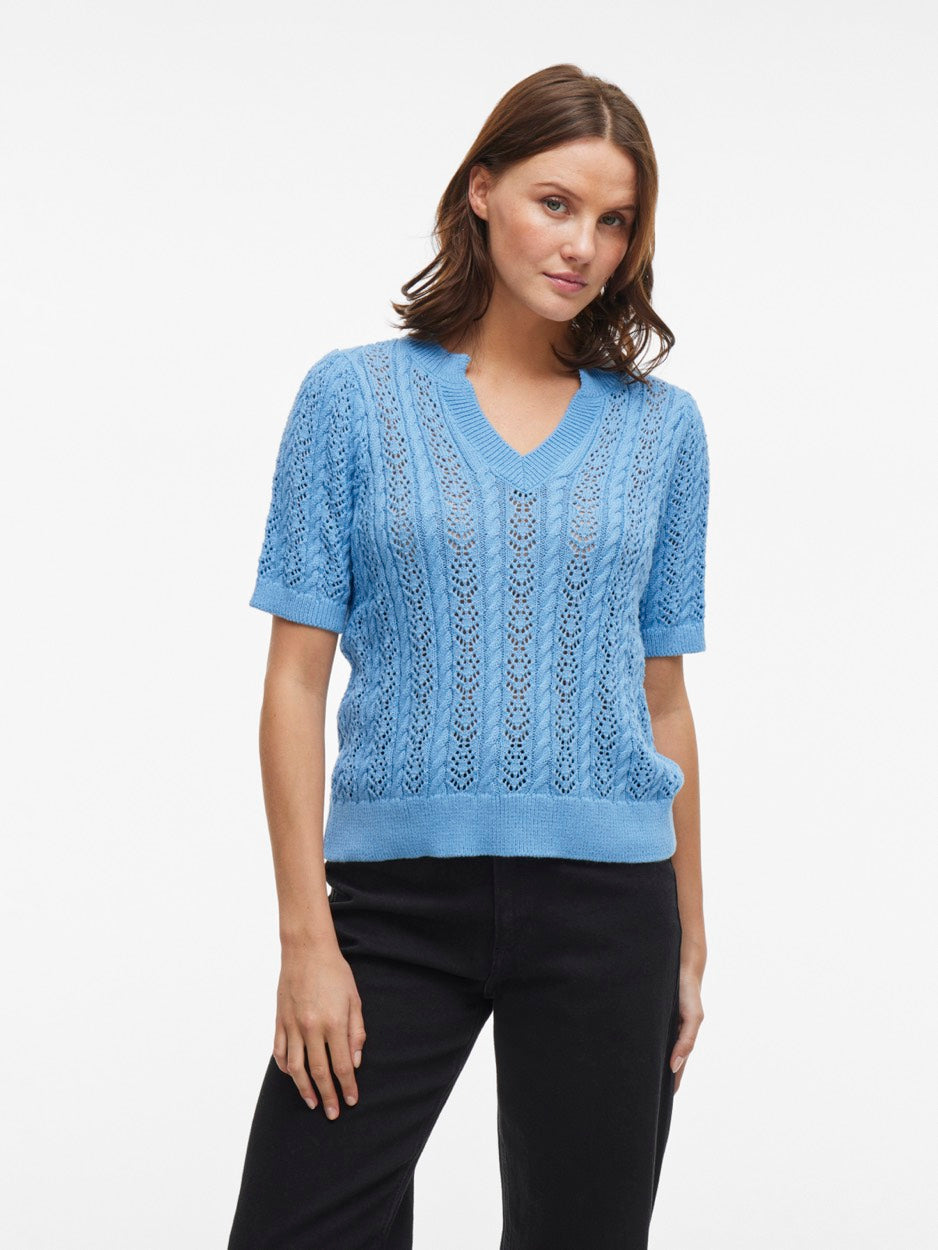 Vitoto New S/s Cable Knit Top - Lichtblauw