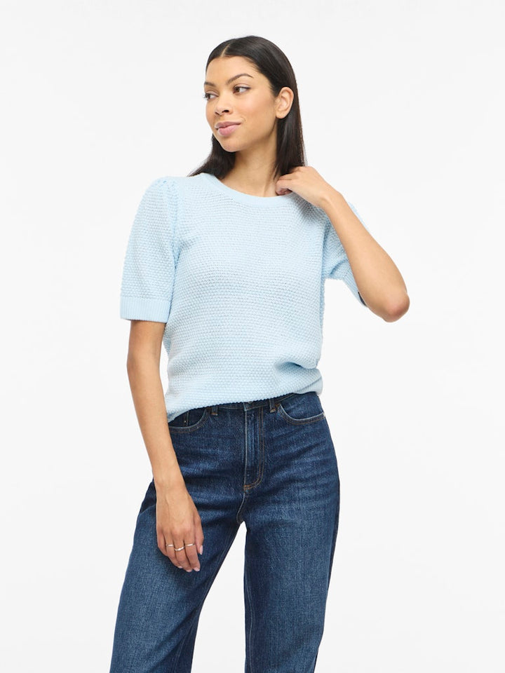 Vidalo O-neck S/s Knit Top - Noos - Lichtblauw