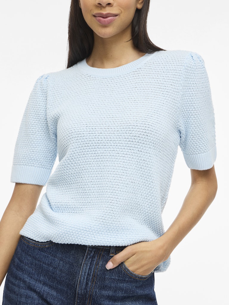 Vidalo O-neck S/s Knit Top - Noos - Lichtblauw