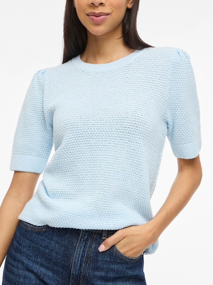 Vidalo O-neck S/s Knit Top - Noos - Lichtblauw