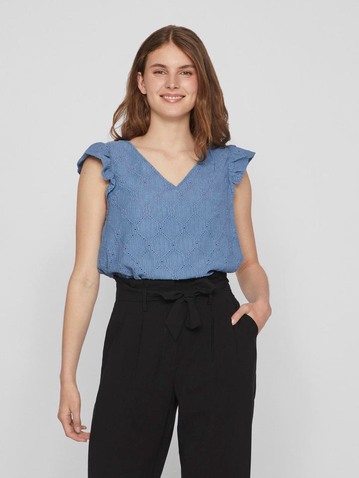 Videlea V-neck Cap Sleeve Top/vol - Rafblauw