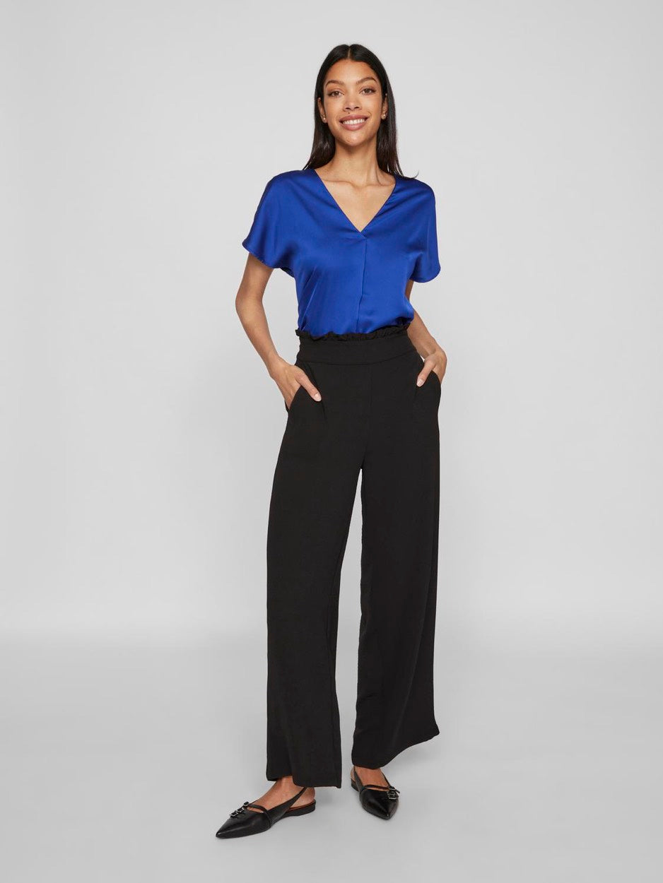 Viellette V-neck S/s Satin Top - No - Kobalt