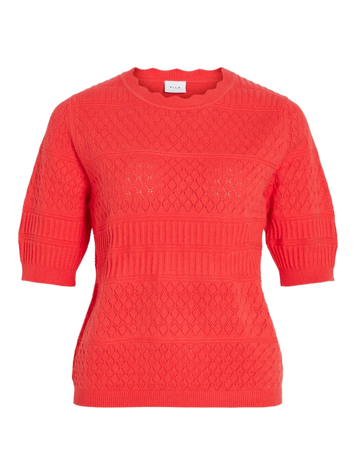 Vimilos S/s O-neck Pointelle Top - Noos - Rood