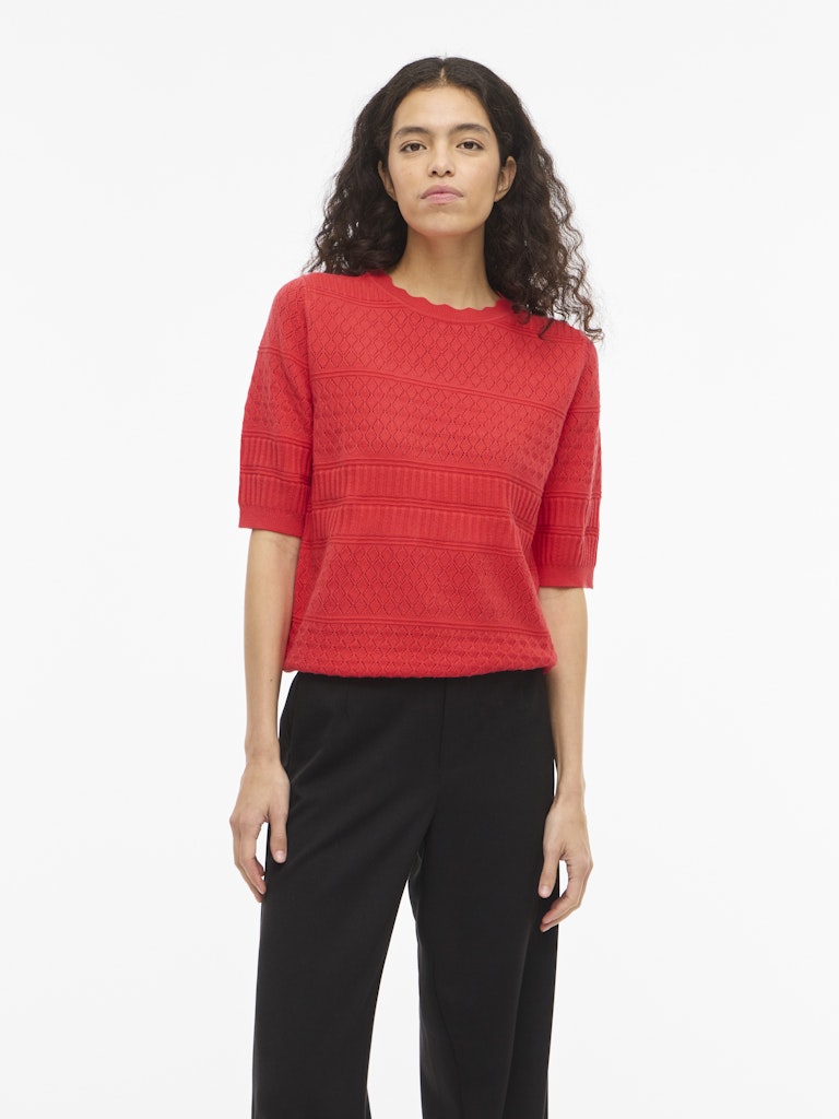 Vimilos S/s O-neck Pointelle Top - Noos - Rood