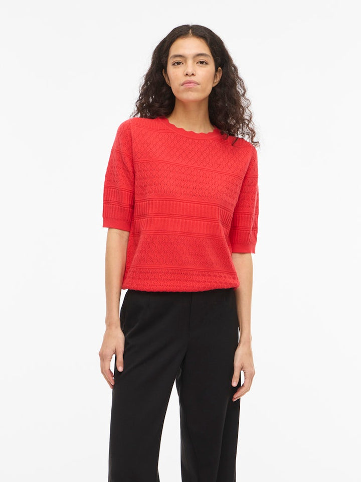 Vimilos S/s O-neck Pointelle Top - Noos - Rood