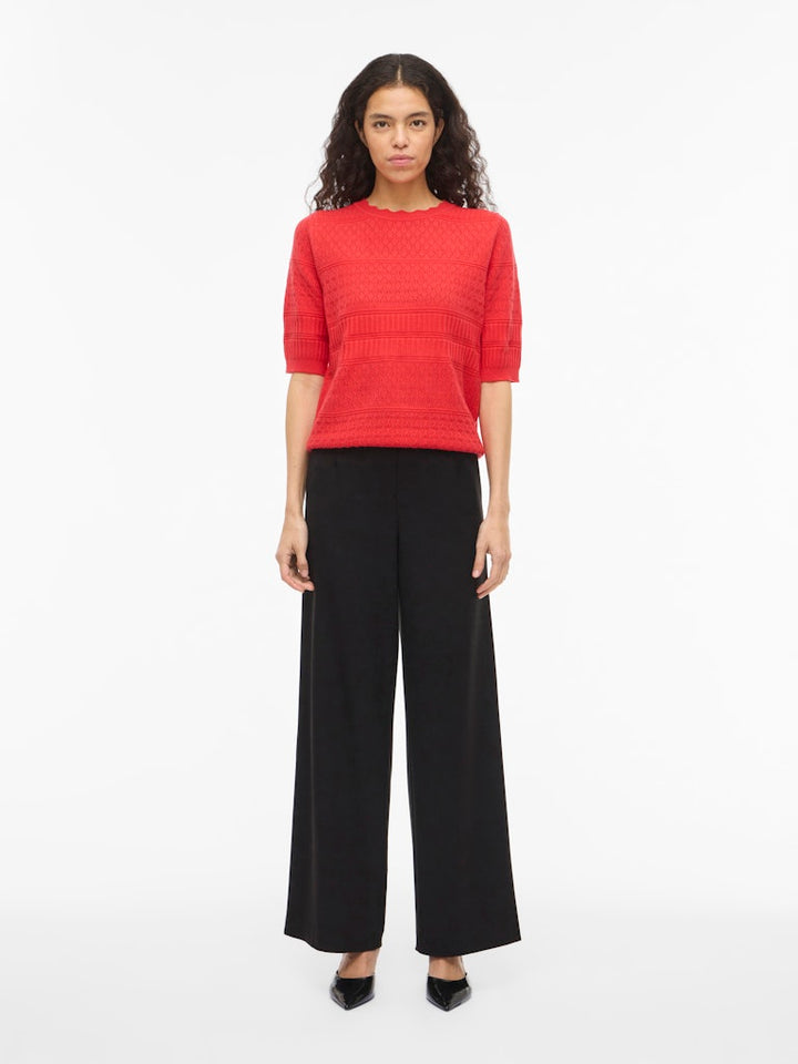 Vimilos S/s O-neck Pointelle Top - Noos - Rood
