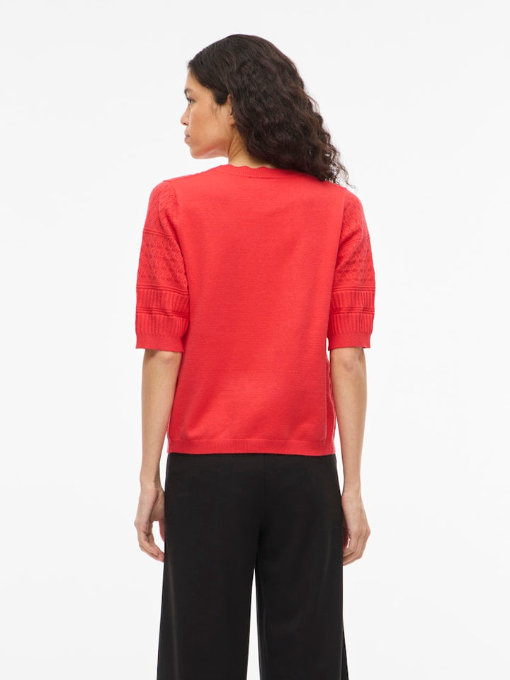 Vimilos S/s O-neck Pointelle Top - Noos - Rood