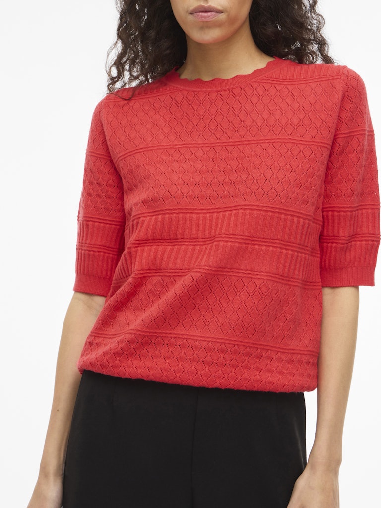 Vimilos S/s O-neck Pointelle Top - Noos - Rood