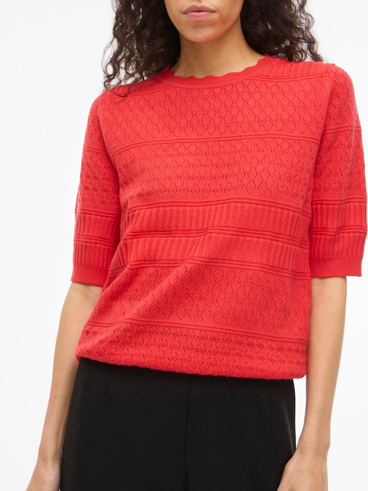 Vimilos S/s O-neck Pointelle Top - Noos - Rood