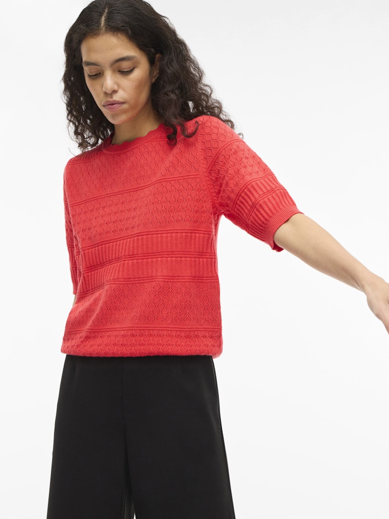 Vimilos S/s O-neck Pointelle Top - Noos - Rood