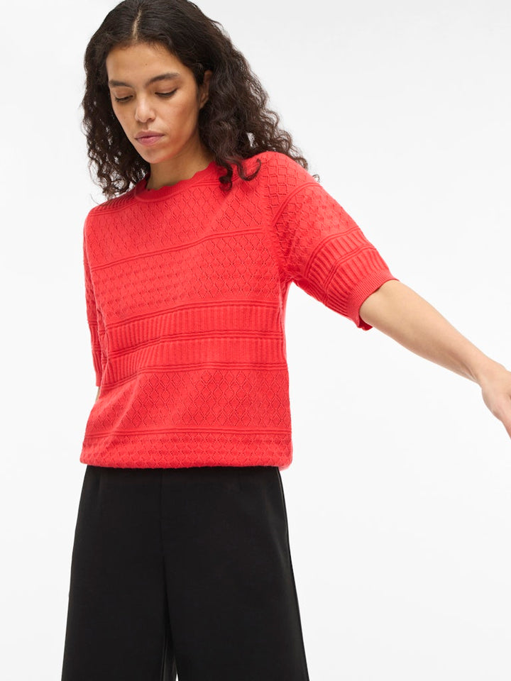 Vimilos S/s O-neck Pointelle Top - Noos - Rood