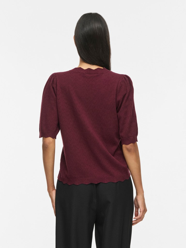 Viemi O-neck 2/4 Sleeve Knit Top/tes - Bordeaux