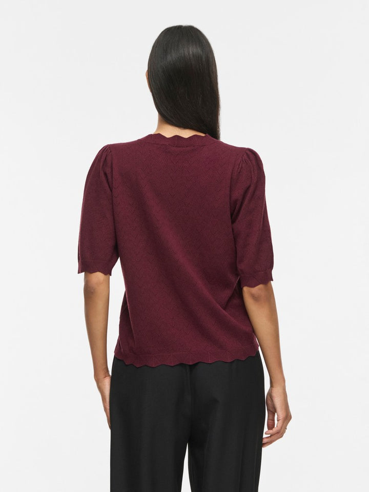 Viemi O-neck 2/4 Sleeve Knit Top/tes - Bordeaux