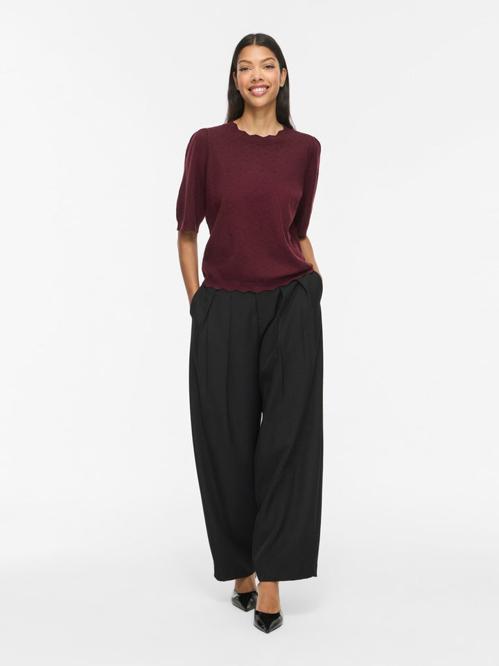 Viemi O-neck 2/4 Sleeve Knit Top/tes - Bordeaux