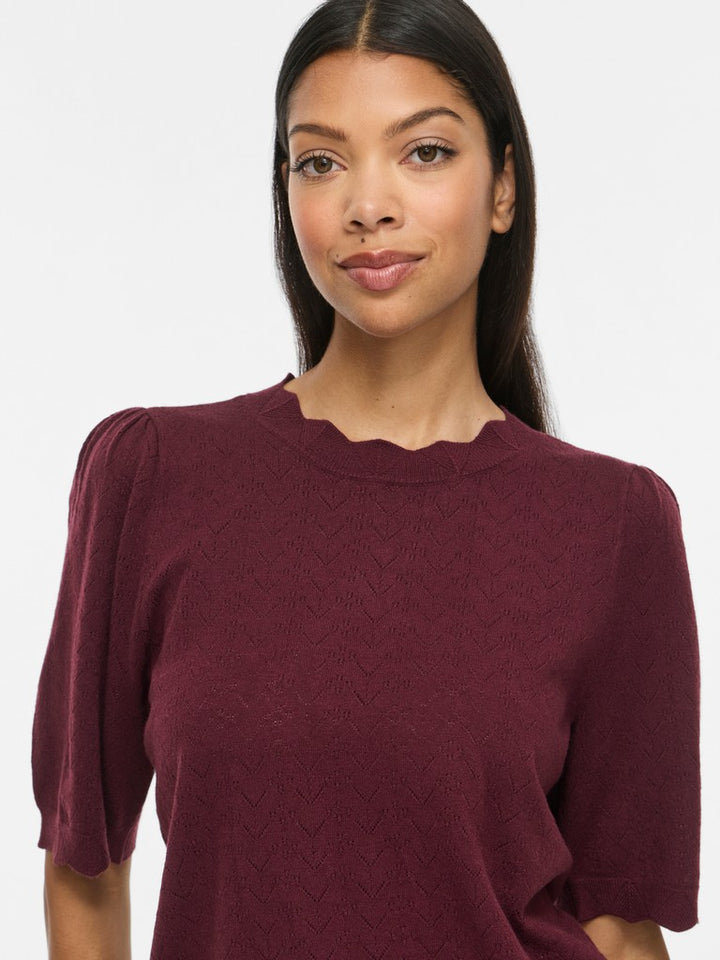 Viemi O-neck 2/4 Sleeve Knit Top/tes - Bordeaux