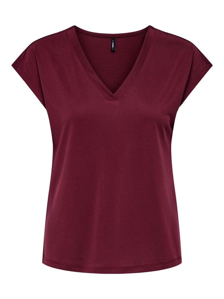 Onlfree S/s Mod.v-neck Top Jrs Noos - Bordeaux