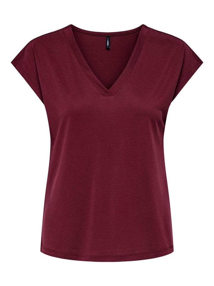 Onlfree S/s Mod.v-neck Top Jrs Noos - Bordeaux