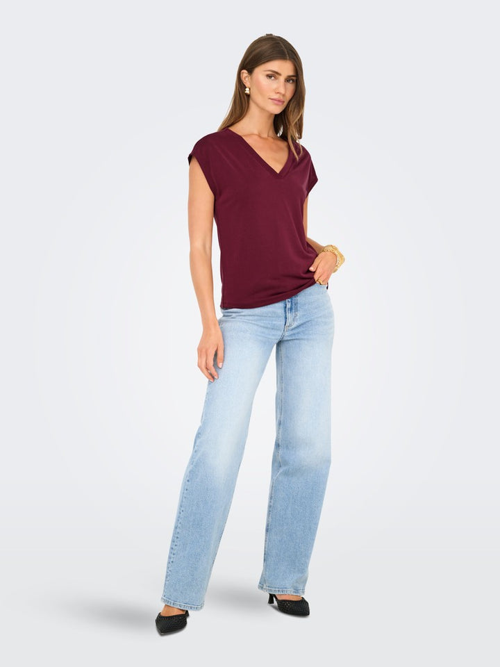 Onlfree S/s Mod.v-neck Top Jrs Noos - Bordeaux