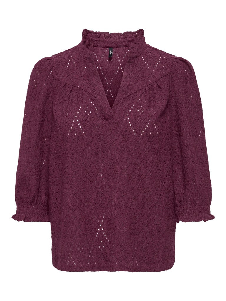 Onlziggy S/s Frill Top Cc Jrs - Bordeaux