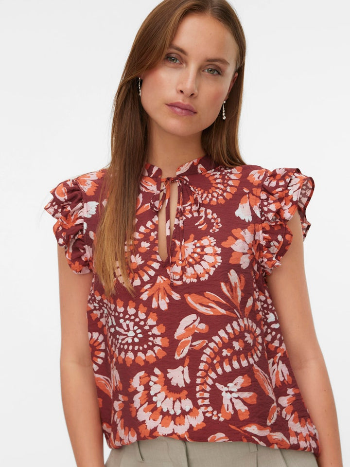 Vmnellie Carla Sl Frill Top Wvn Ga - Rood Dessin