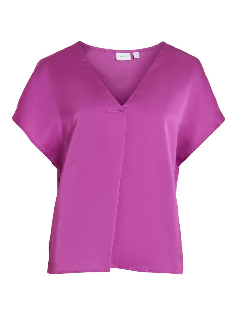 Viellette V-neck S/s Satin Top - No - Magenta