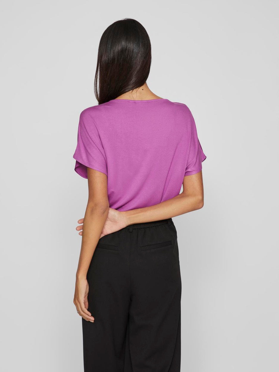 Viellette V-neck S/s Satin Top - No - Magenta