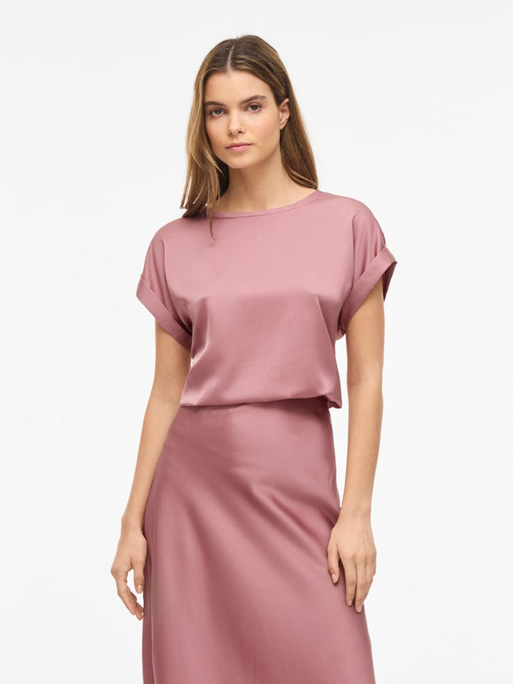 Viellette S/s Satin Top - Noos - Oud Roze