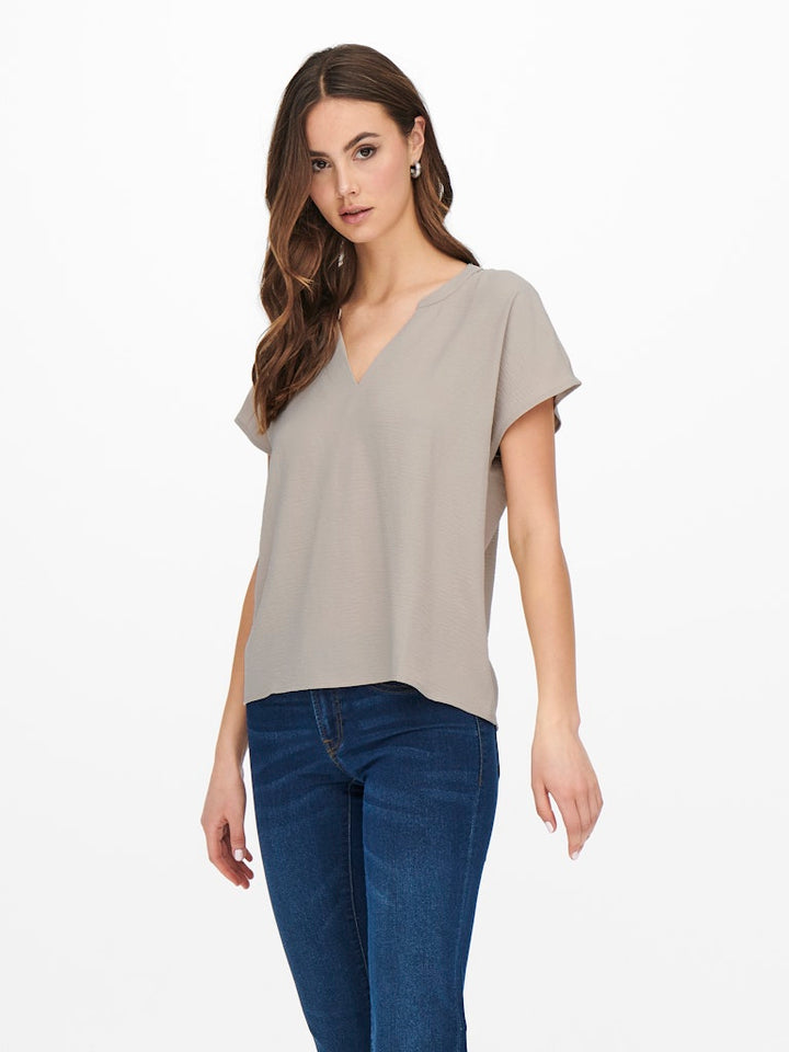 Jdylion Life S/s Top Wvn Noos - Licht Bruin