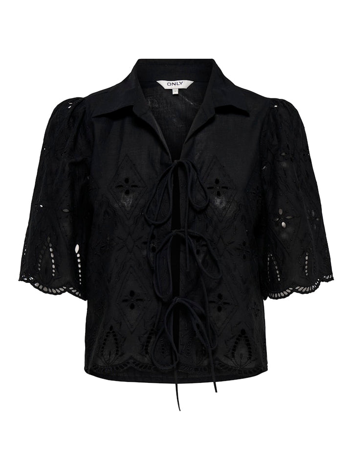 Onlfrani S/s Emb Bow Top Wvn - Zwart