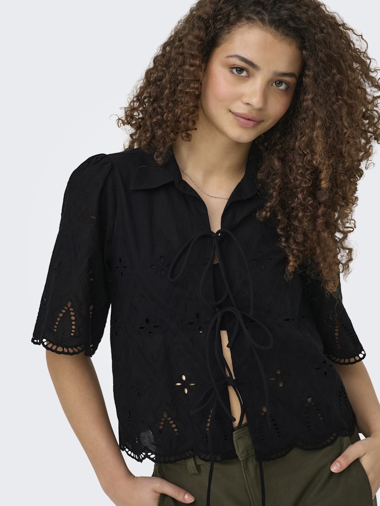 Onlfrani S/s Emb Bow Top Wvn - Zwart