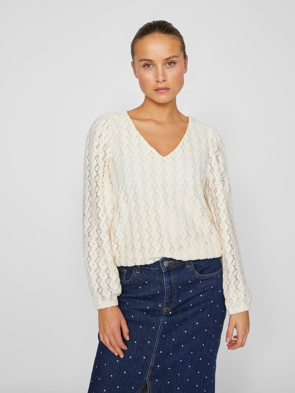 Viferya V-neck Ls Top - Ecru