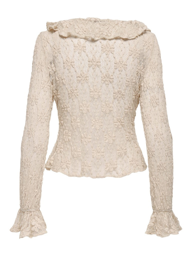 Onlpearlina Ls Ruffle Lace Top Wvn - Ecru