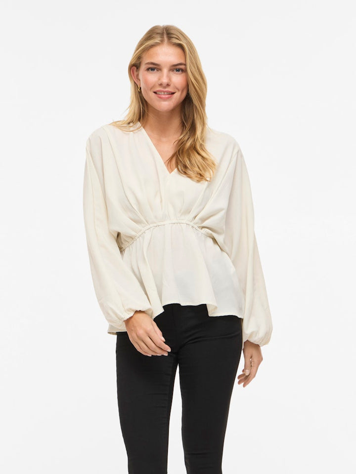 Viselia V-neck L/s Peplum Top/bfs - Beige