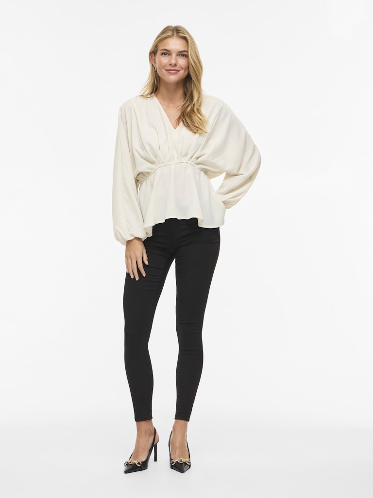 Viselia V-neck L/s Peplum Top/bfs - Beige