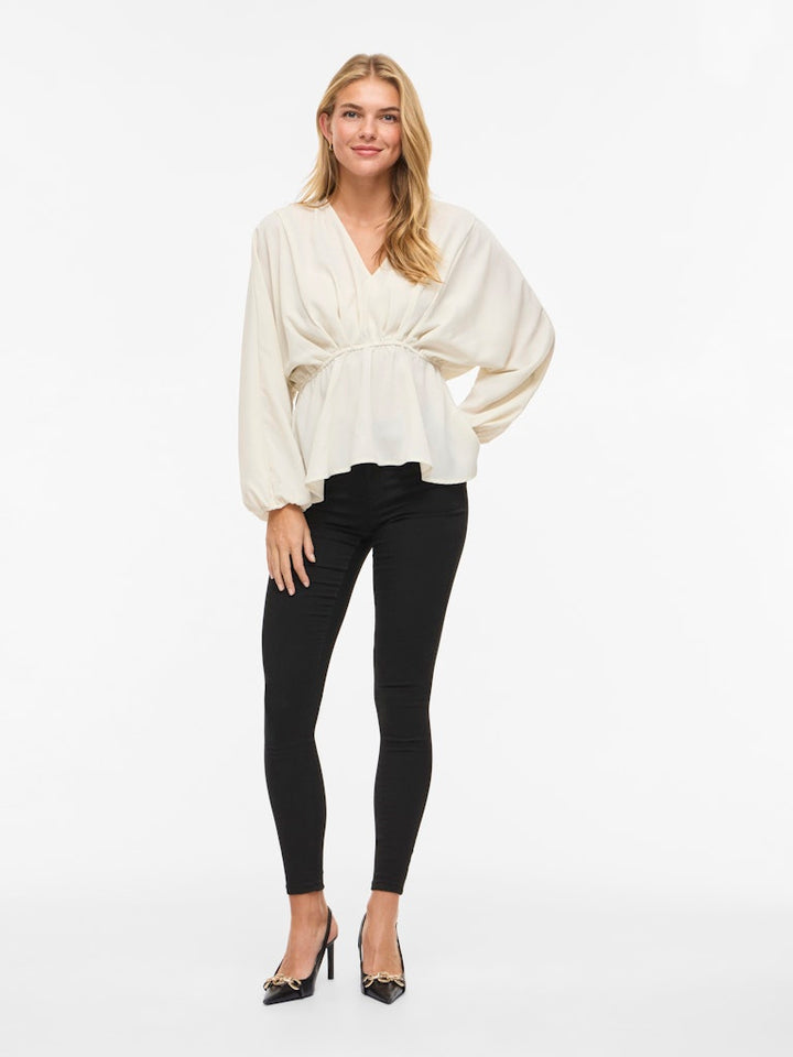 Viselia V-neck L/s Peplum Top/bfs - Beige